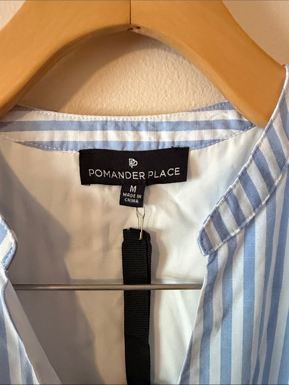 Pomander Place NWT Blue & White Striped Tiered Midi Dress 3/4 Sleeve Size M - Picture 5 of 7